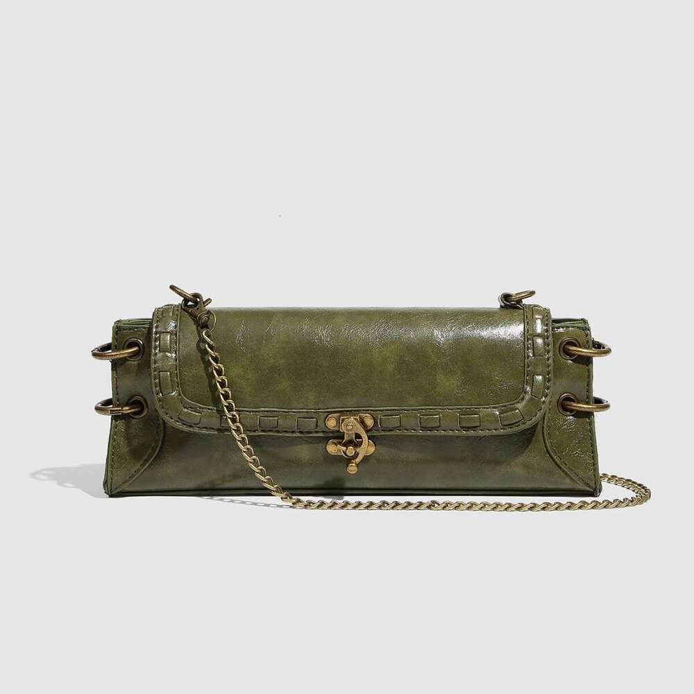 Fashion Trend Single Lock Buckle Antique Bronze Designer Gold Crossbody Shoulder Clutch Underarm Bags Chain Women's Bag
