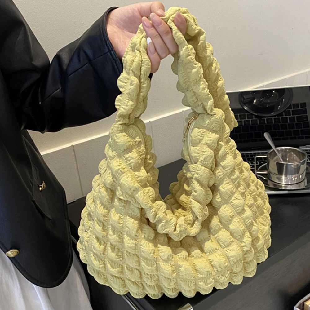 New Women Crossbody Bag Pleated Design Embroidered Plaid Shoulder Bag Underarm Bags Simple Large Capacity Quilted Tote Bags Y250819