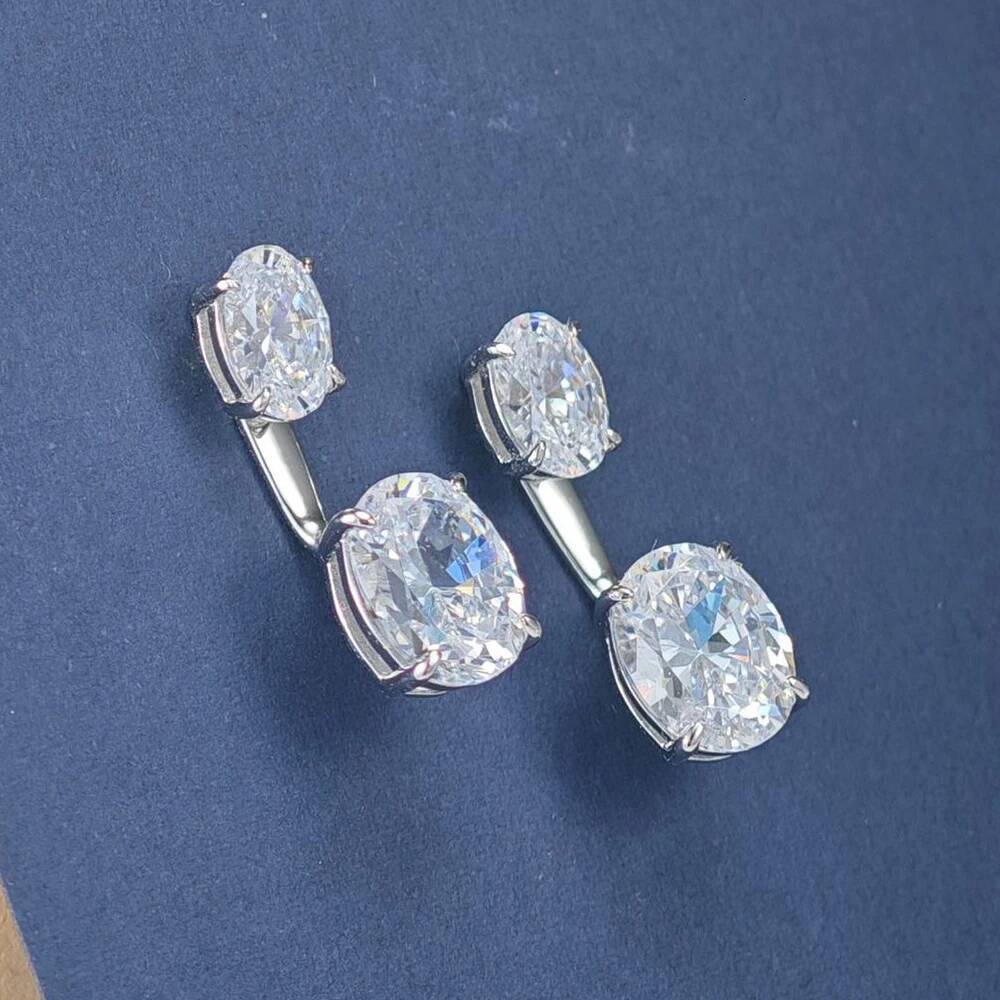 6CTTW Double Oval Cut Moissanite Stud Earrings for Women 925 Sterling Silver 2 in 1 Piercing Drop Earrings Party Jewelry GRA