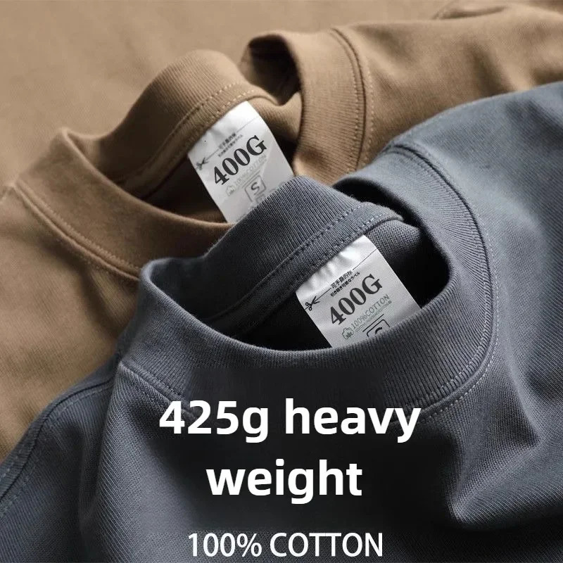 Heavy Wight 425 grams Men T Shirt Cotton Half Sleeve Brathable High Qaulity Round Neck Basic Tops Men Summer TShirt 250811