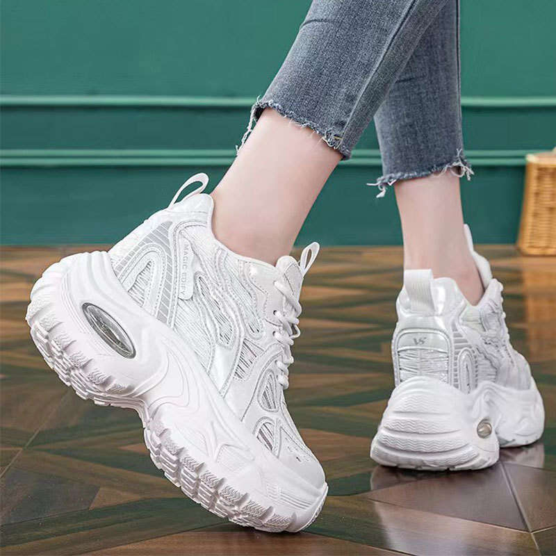 Summer Autumn Hollow Breathable Mesh 2025 New Ins Style Small Size Instant Height Increase 11cm Versatile Cushioned Dad Shoes