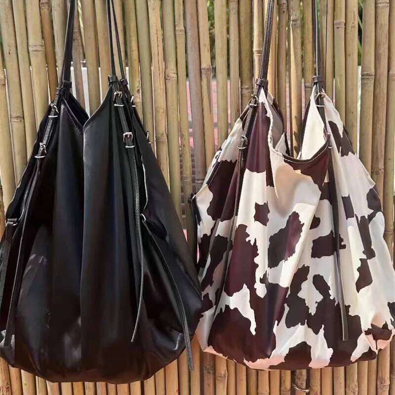 Leopard Print Cow Pattern Silk Satin Shoulder Bag,Versatile Stylish Lazy Tote Bag,Niche Designer Large Capacity Shopping Bag