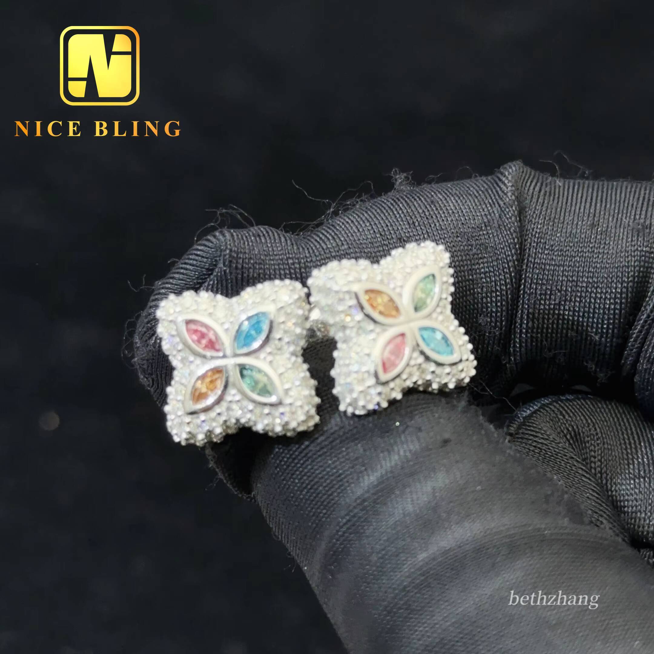 Pass Diamond Tester Hip Hop Earrings Studs 925 Silver Moissanite diamond Earrings Multicolor iced out earrings