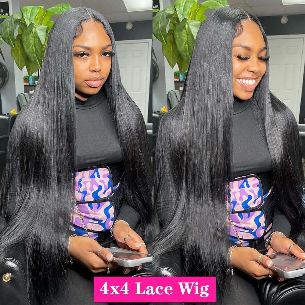 Black Lace Wig, Synthetic Long Straight Wig Hd Transparent Lace Preplucked Glueless High Density Pre-Cut Ready To Wear Wig For Women