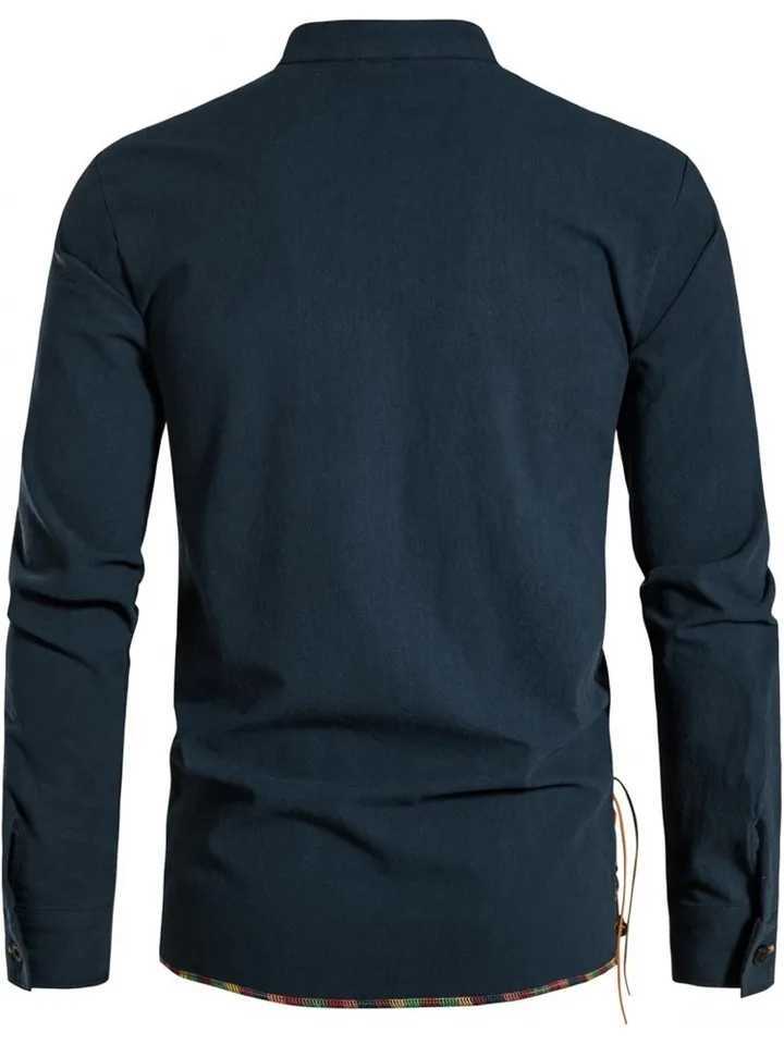 Mens Pure Cotton Retro Lace Up Shirts Renaissance Pirate Viking Medieval Style T-shirt for daily leisure and Halloween stage Y250819