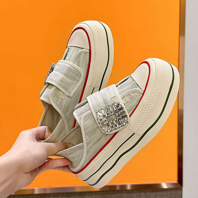 Sparkling Diamond Two-Way Canvas Shoes 2025 Summer New Slip-On Breathable Ins Style Versatile Fashion Casual Sneakers