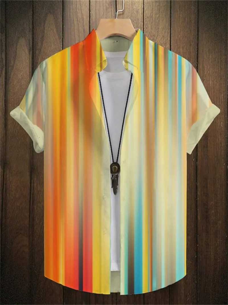 2025 Summer Fashion Stripe Printed Mens Printed Short sleeved Shirt Street Daily Business Casual Mens Shirt Top Y250819