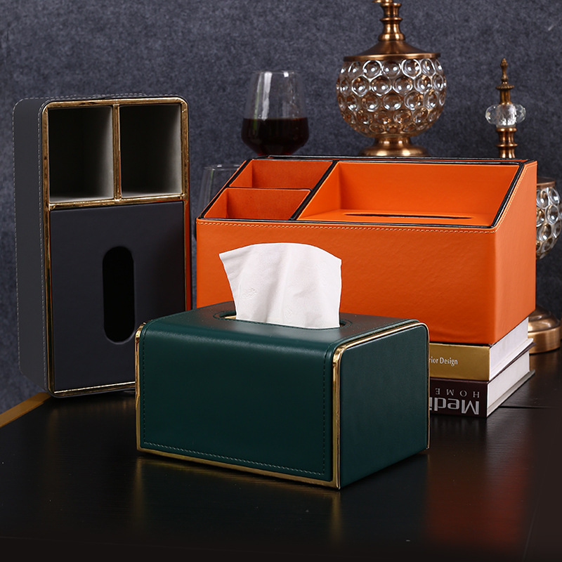 Style Orange Leather Multi-Function Desktop Tissue Storage Box R250626 ddmythur ddmythur