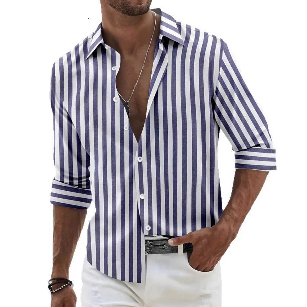 New fashion mens shirt long sleeve striped print top mens social mens wear Hawaiian elegant classic fashion Y250819