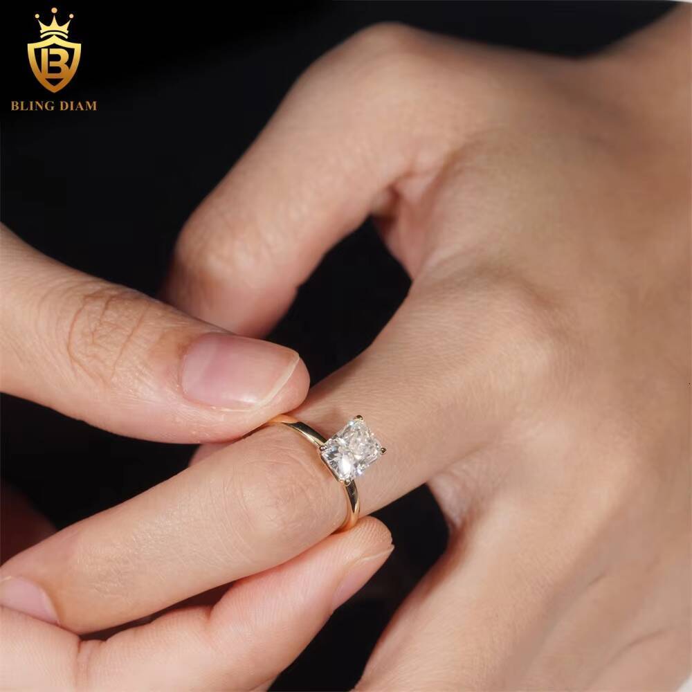 Ready Shipping High Quality Fashion Fine Jewelry VVS Miossanite Diamond 14K Yellow Gold Engagement Wedding Ring