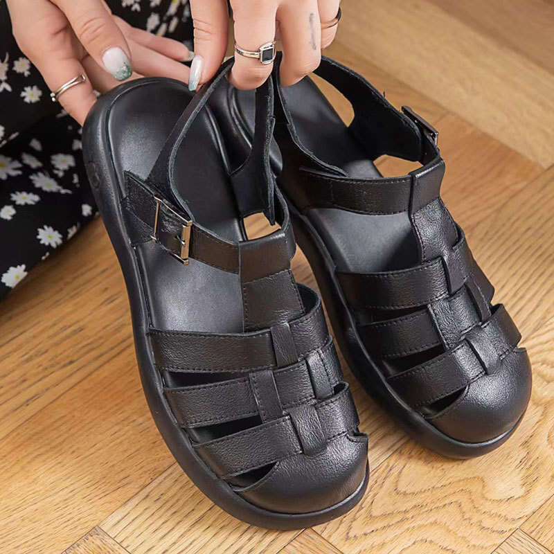 2025 Thick-Soled Flat Roman for Women, Closed-Toe Sandals, Summer French Woven Soft-Soled Sandals