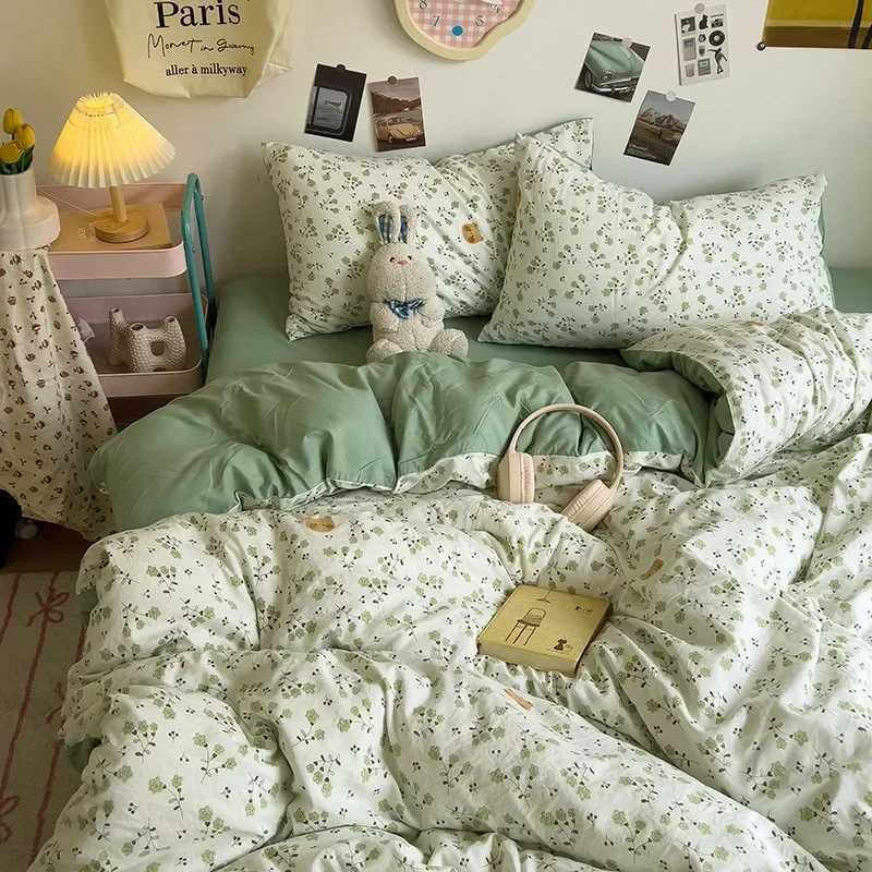 A- Washed Cotton Printed Comfort Set Four Piece Set Cartoon Style Nude Bed Sheet Bedding Lightweight Breathable Duvet Cover Y250819