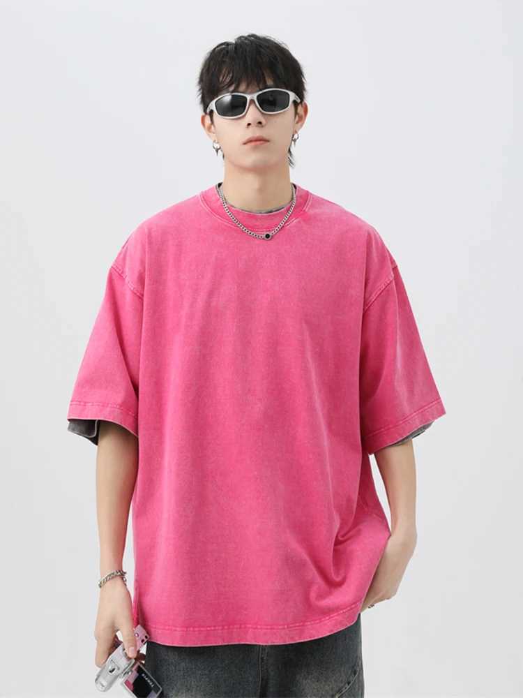 Japanese Korean Style Stir Fried Snowflake Washed T-Shirts Men Women Cotton Heavyweight Summer Hip Hop Streetwears Short Sleeved Y250819