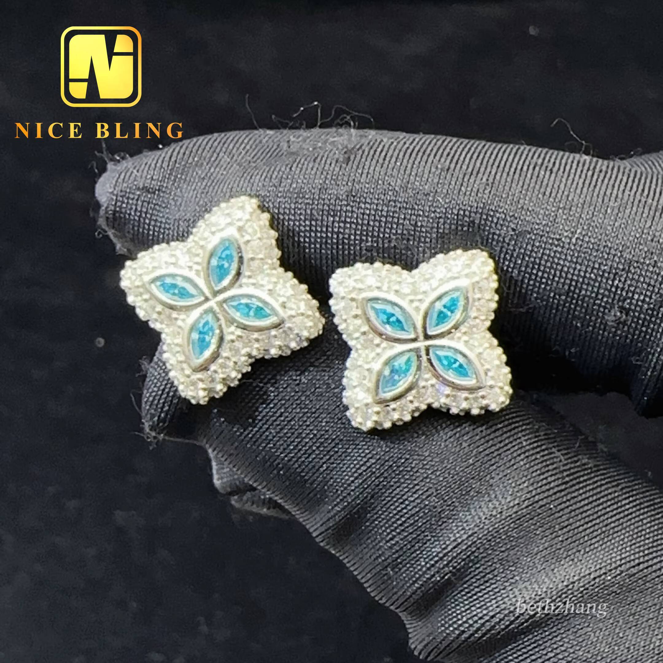 Pass Diamond Tester Hip Hop Earrings Studs 925 Silver Moissanite diamond Earrings Multicolor iced out earrings