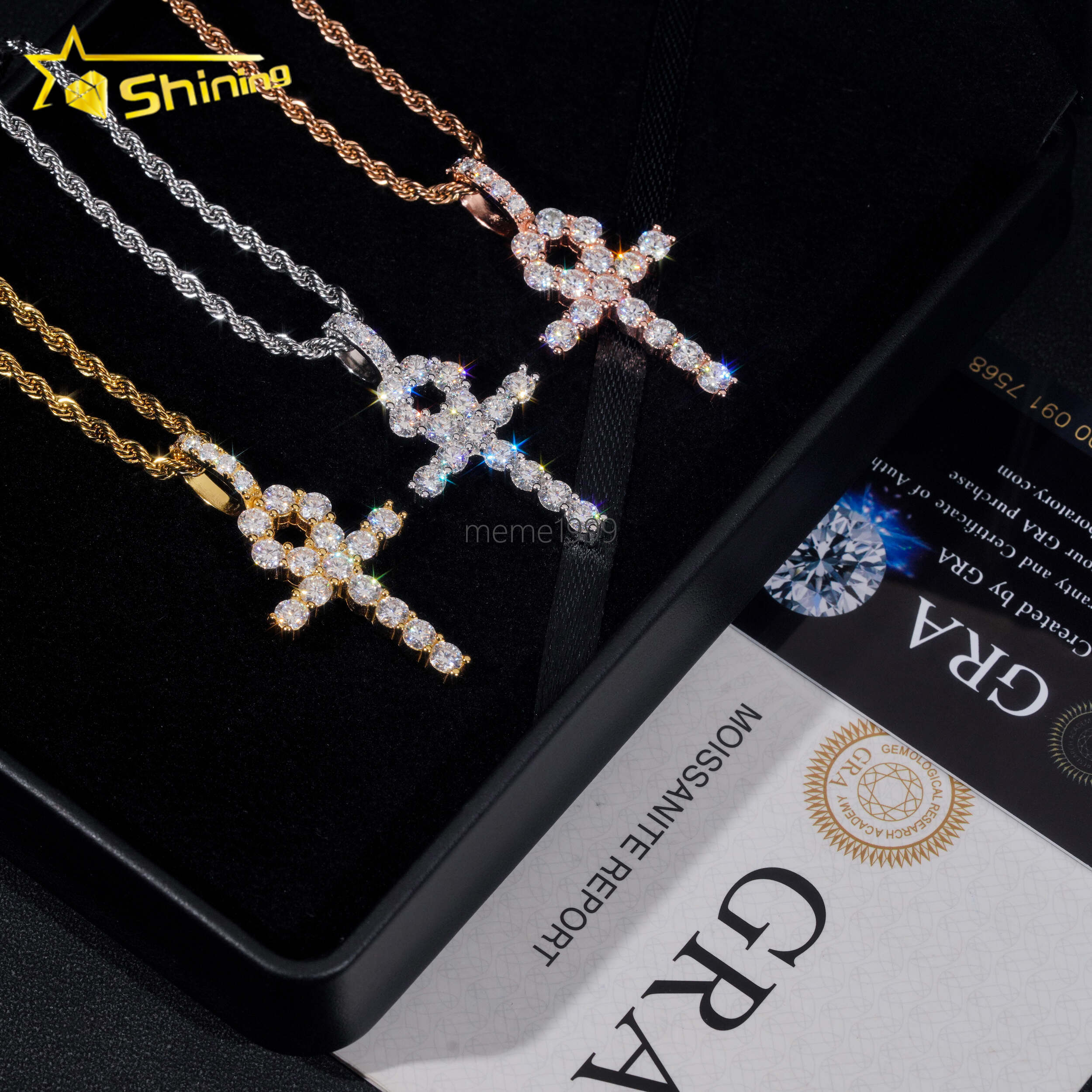 Fine Jewelry Dropshipping Iced Out VVS Moissanite Cross Pendant18K Gold Plated Sterling Silver Fashion Jewelry Pendants Charms