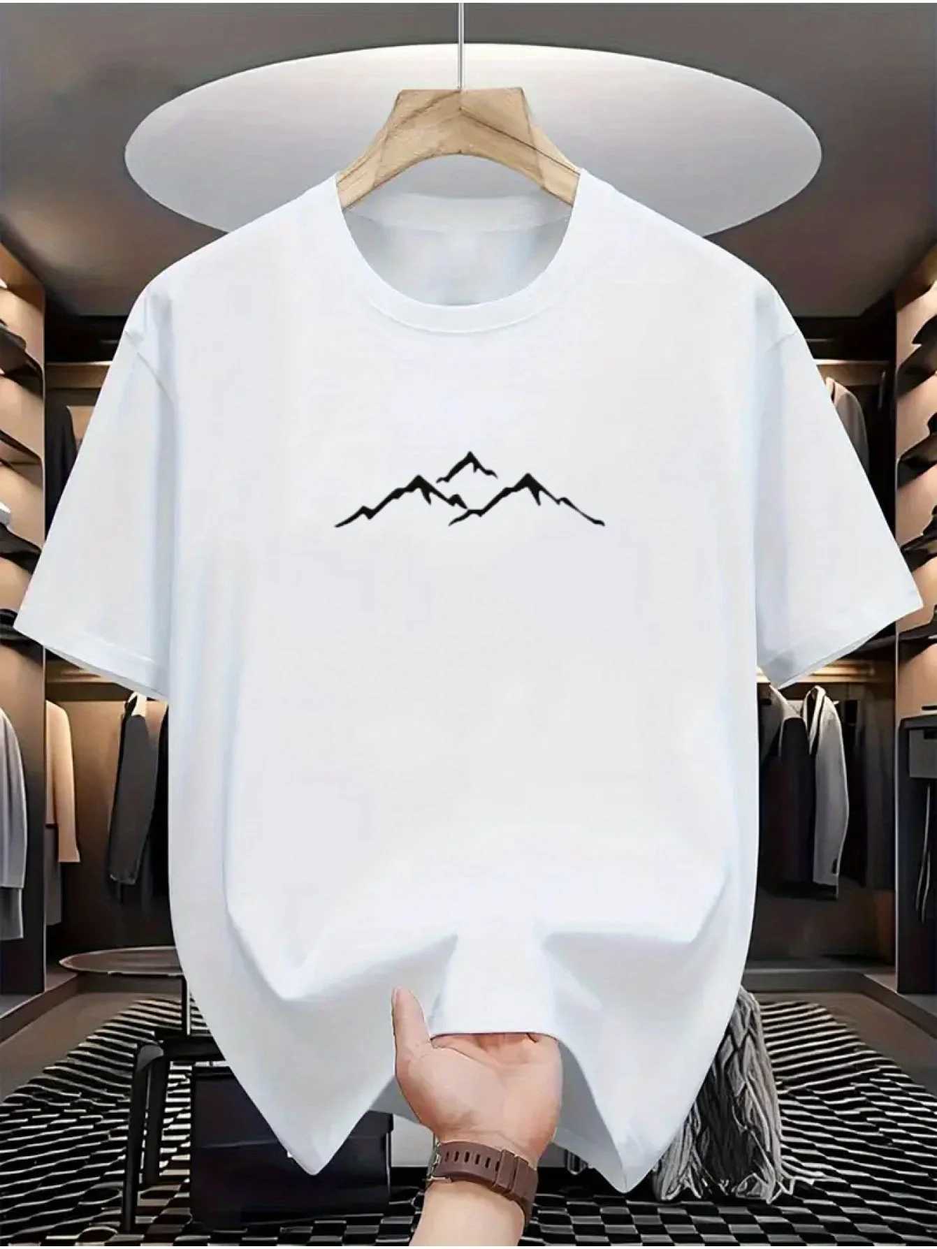 Mens summer 100% pure cotton fashionable casual loose sports mountain pattern printed round neck short sleeved T-shirt top Y250819
