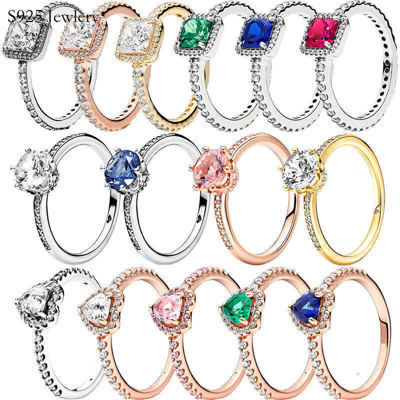 fashion 925 Sterling Silver Rose Gold Elevated Heart Crown Solitaire Sparking Clear Zircon CZ Ring For Women Wedding Jewelry Designer Ring Gift Wholes
