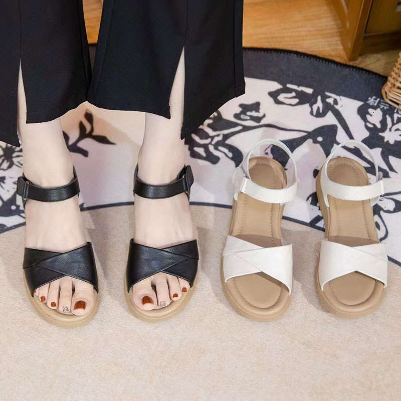 Soft Summer for Middle-Aged Moms, Versatile and Comfortable Flat with Velcro, Thick Sole Beach Sandals