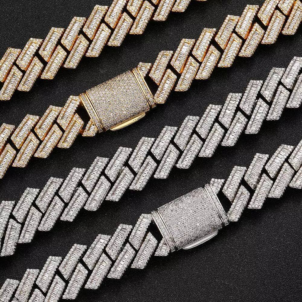 NUOYA Hip Hop Jewelry Iced Out 18MM 925 Sterling Silver Prong Chain Necklace Bling Moissanite Cuban Link Chain for Men Women
