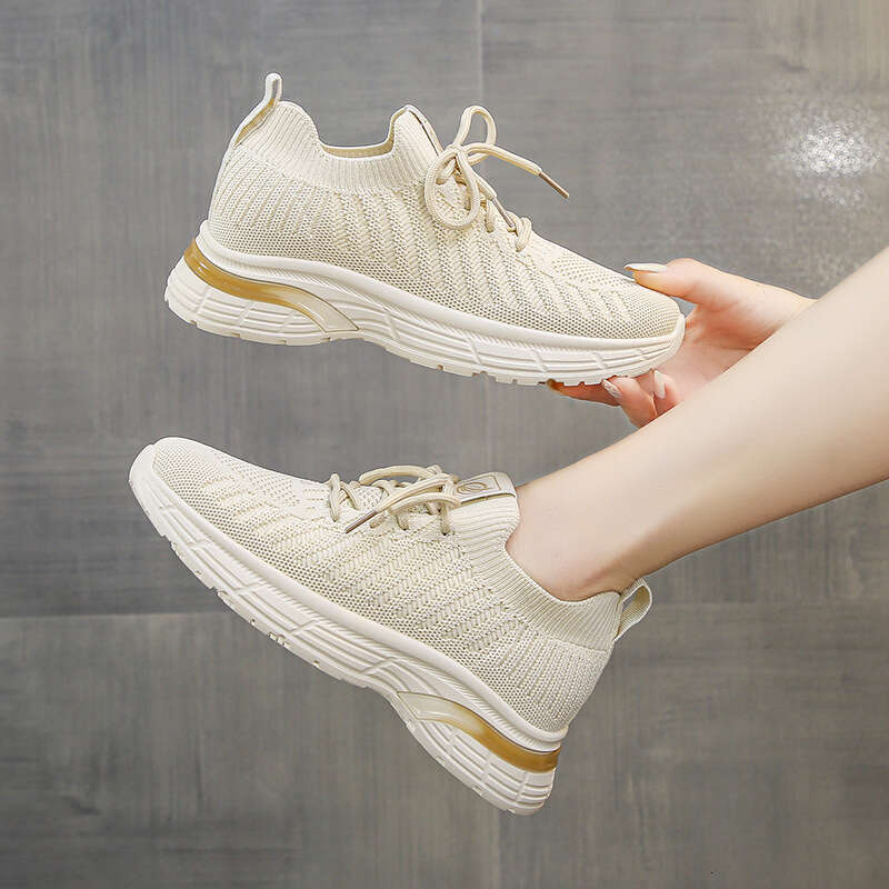 High-End 2023 Summer New Mesh Single Versatile Flyknit Casual Women's Shoes Thick-Soled Lightweight Breathable Sneakers