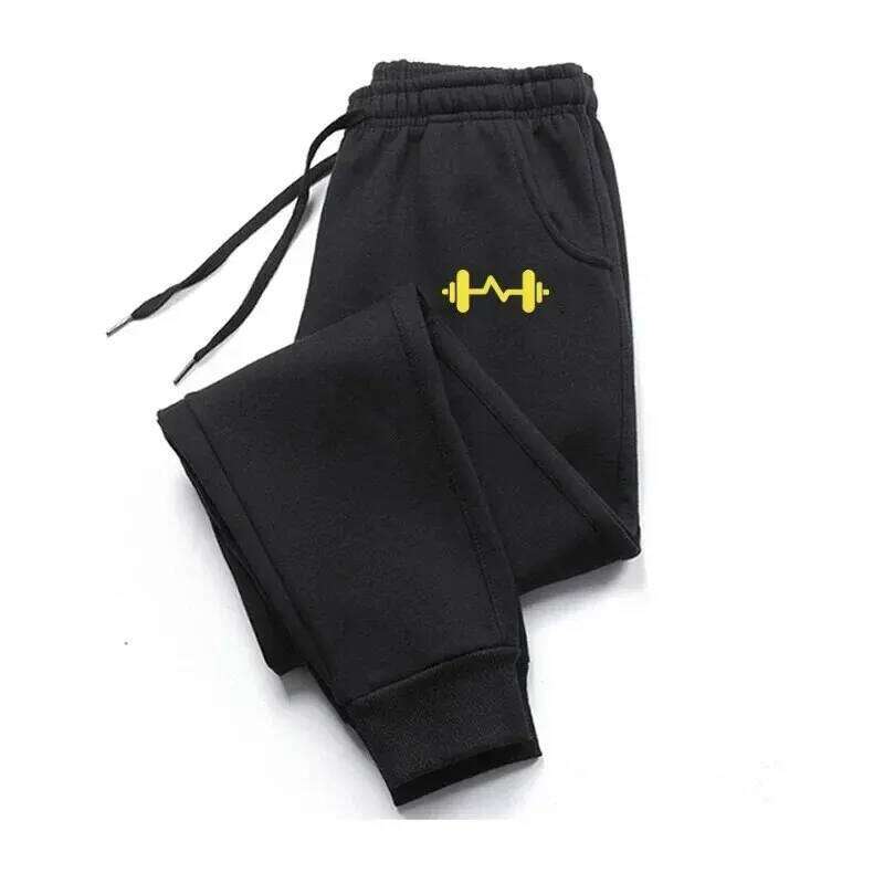 2024 Barbell Printed Fleece Men's Trousers Autumn Winter Fashion Drawstring Casual Male Sweatpants Jogging Sports Pants