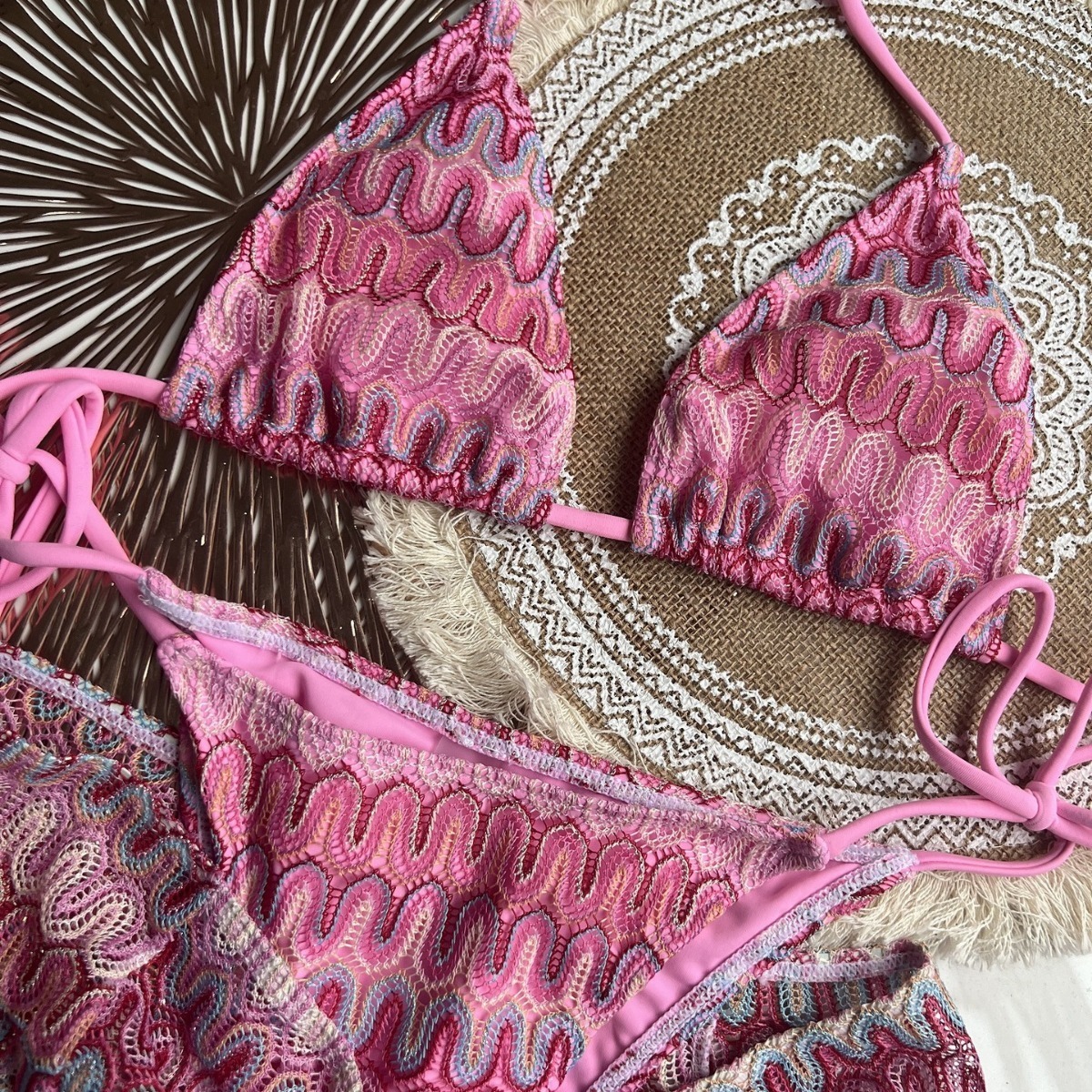 Knitted bikini dress three piece set sexy bikini striped swimsuit bikini women swift 250305
