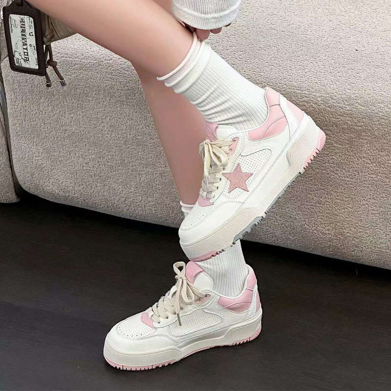 2025 New Genuine Leather Thick-Soled White Sneakers for Women Vintage Star Dirty Height-Increasing Sports Casual Board Shoes