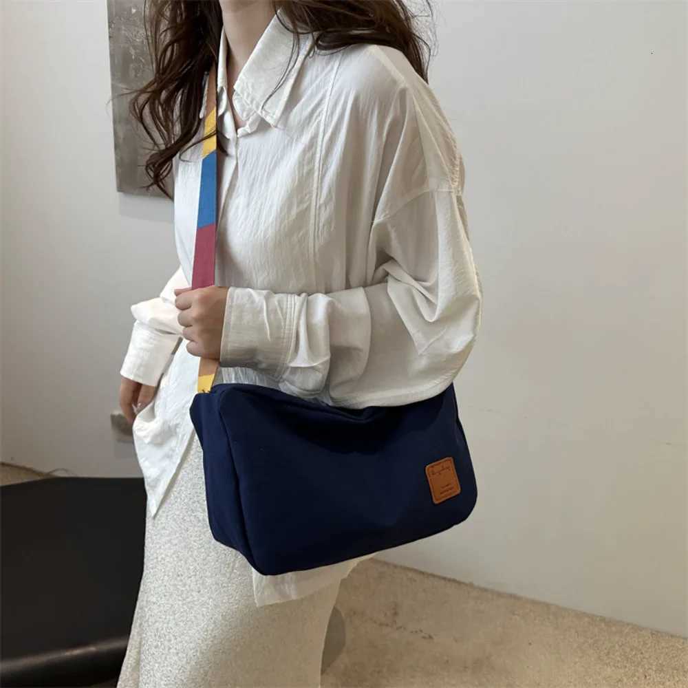 Womens Fashion Crossbody Bag Colorful Strap Casual Shoulder Bag Korean Style Large Capacity Canvas Messenger Bag Y250819