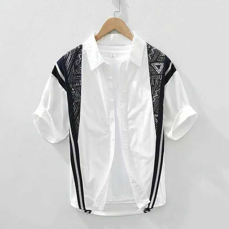 New Fashion Niche Geometric Pattern Color Block Short-sleeved Shirt Mens Loose and Simple Mens Top Casual Shirt Trendy Y250819