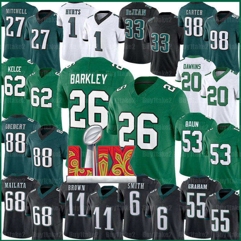 Saquon Barkley Jalen Hurts Cooper DeJean Football Jersey DeVonta Smith Brian Dawkins A.J. Brown Goedert Jason Kelce Carter Quinyon Mitchell Zack Baun Lane Johnson
