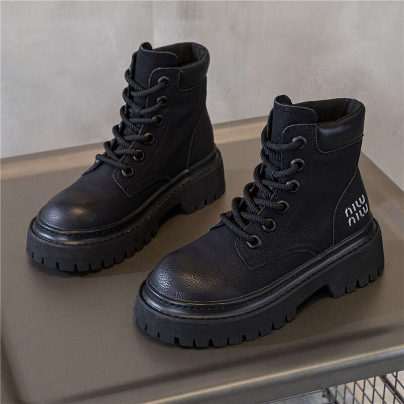 2024 Summer and Autumn New Genuine Leather Martin for Women, Bumblebee Platform Sole Versatile Motorcycle Boots