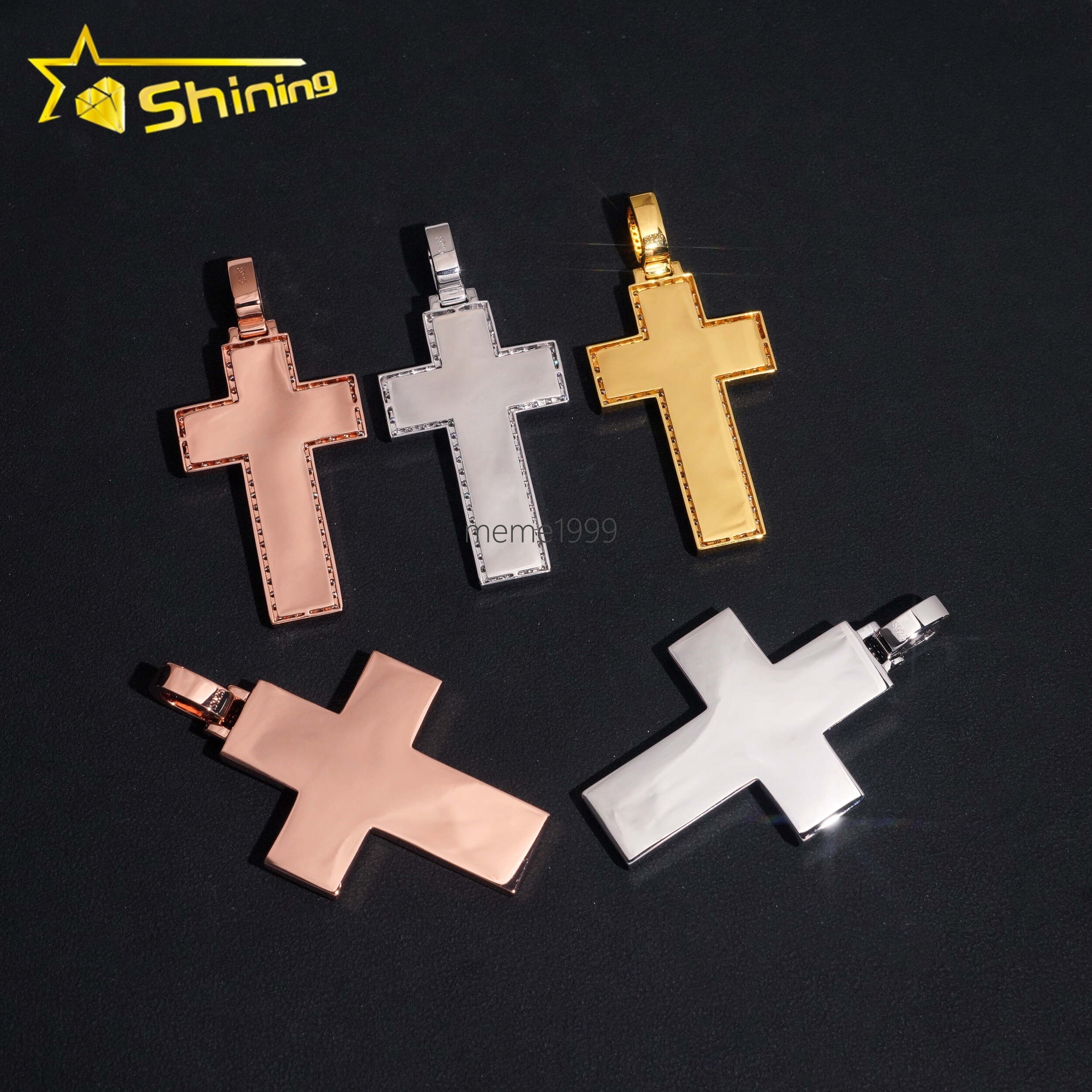 Pass Diamond Tester Baguette Diamond 925 Silver Iced Out Mens Cross Moissanite Hip Hop Pendant