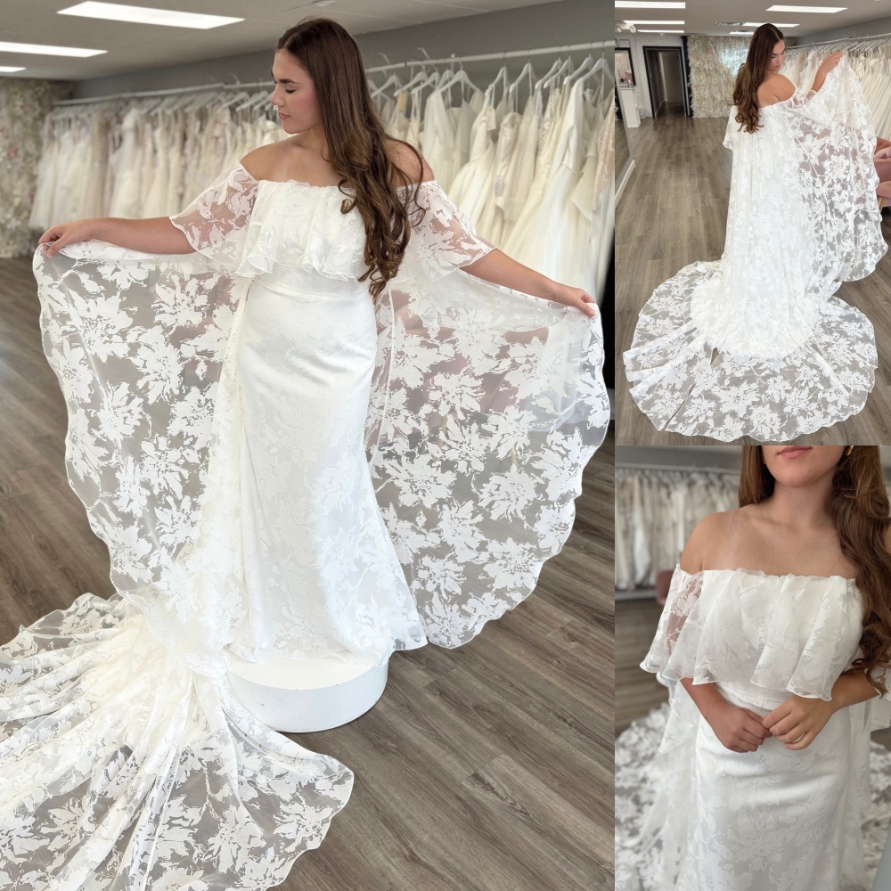 Fit and Flare Wedding Dress 2026 Detachable Cape Wrap Bridal Ceremony Photo Reception Engagement Gown Garden vestidos de novia Strapless Organza Jacqu
