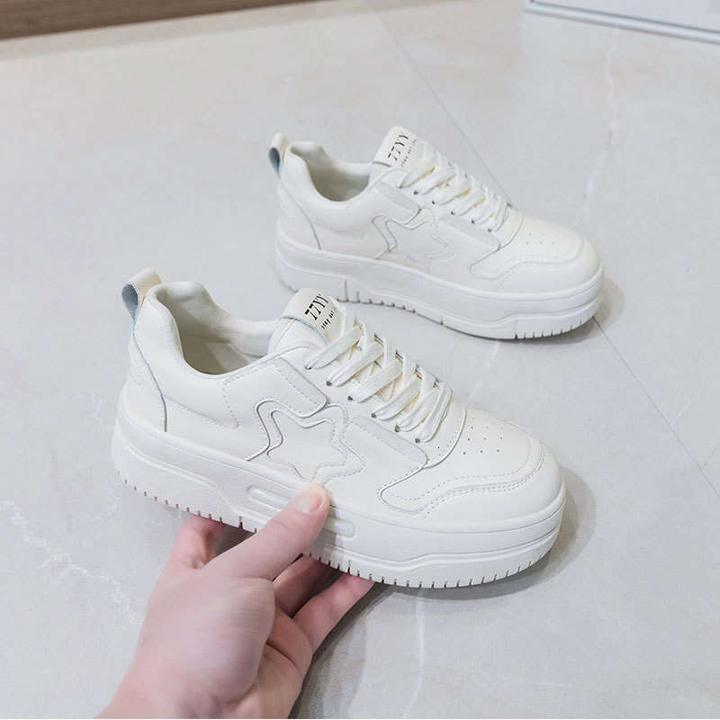 Genuine Leather White Sneakers 2024 Spring New Platform Sole Height Increasing Panda Star Women's Casual Versatile Ins Trend