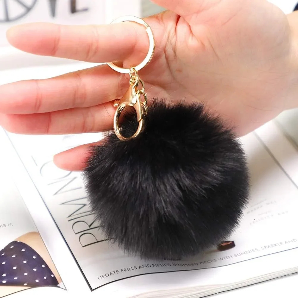 Fluffy Fur Hair Ball Keychain Soft Faux Rabbit Car Keyring Pompom Key Chains holder Women Bag Pendant Jewelry Gifts 250811