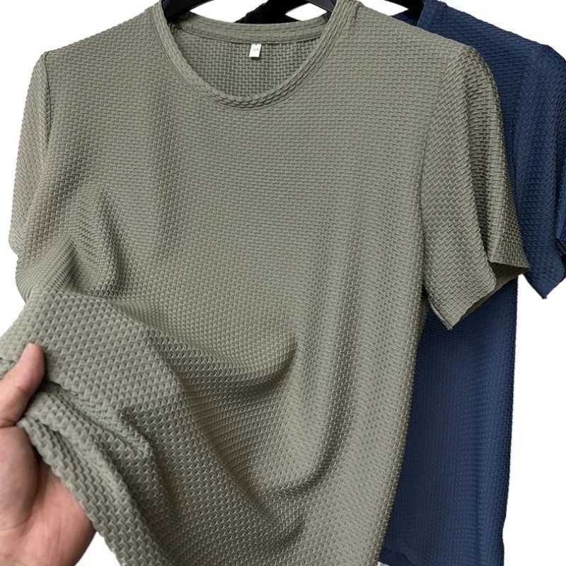 Summer Ice Silk Solid Color Short Sleeve T Shirts Mens BreaTHable Fashion T-Shirt Male Brand CloTHes 4XL Y250819