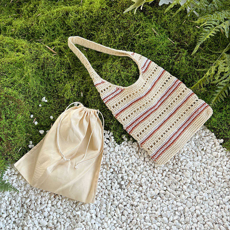 Fresh Casual Single Shoulder Bag Spring Summer New Handwoven Bucket Bag Hollow Large Capacity Underarm Bag Woven Bag