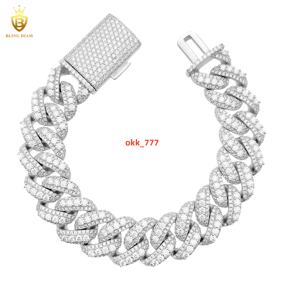 16mm Hip Hop Jewelry 925 Sterling Silver VVS Diamond Moissanite Iced Out Miami Cuban Link Chain Bracelet Necklace