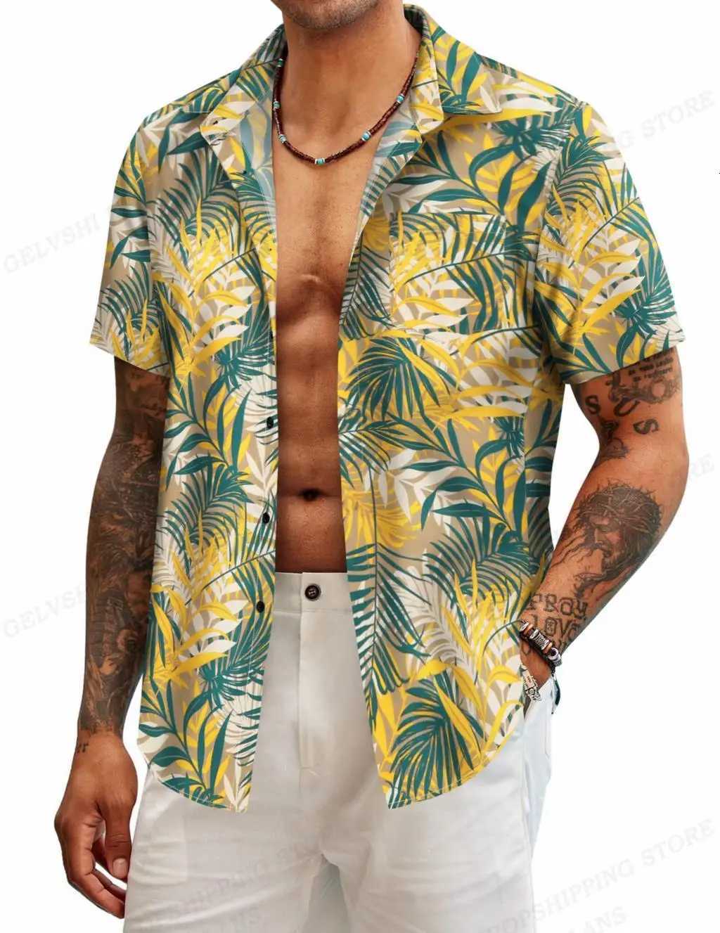 2025 Hawaii Tropical Plant Flower Mens Shirt Fashion Design Harajuku Collar Shirt Casual Mens Single Breasted Clothes Y250819