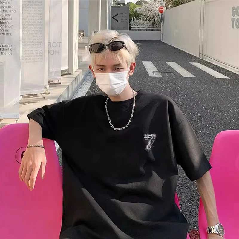 2025 Summer Goth Seven Printed Short Sleeve Tshirt Mens Hip Hop Fashion Cotton Oversized T-shirts High Street Y2K Tee Tops Y250819
