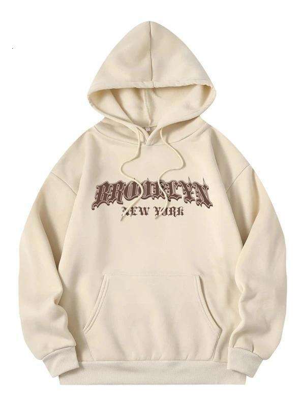 Autumn Winter New Design Hooded Fleece Sweatshirt for Women with Letter Print Loose Pullover Top