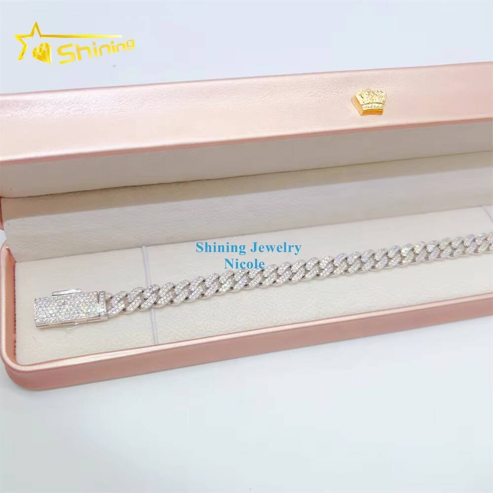 Top Quality 925 Silver Iced Out Custom Hip Hop Jewelry Moissanite Cuban Link Chain 8mm Cuban Link Bracelet