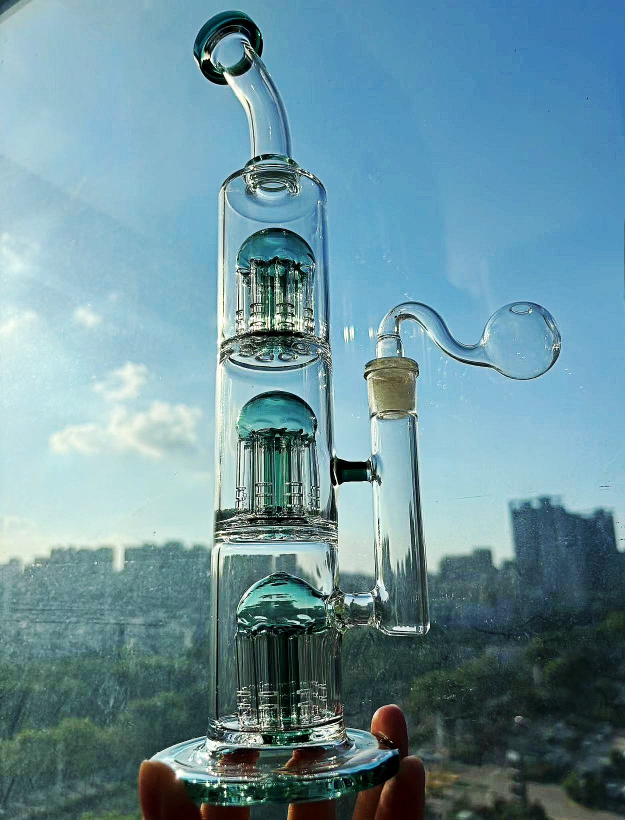 purple Colorful High Straight Thick Glass Bongs Ice Notches 3 Function Glass Bong Glass Water Pipe Smoking Pipes Dual Perc Hookahs 14 mm glass oil burner 13inch