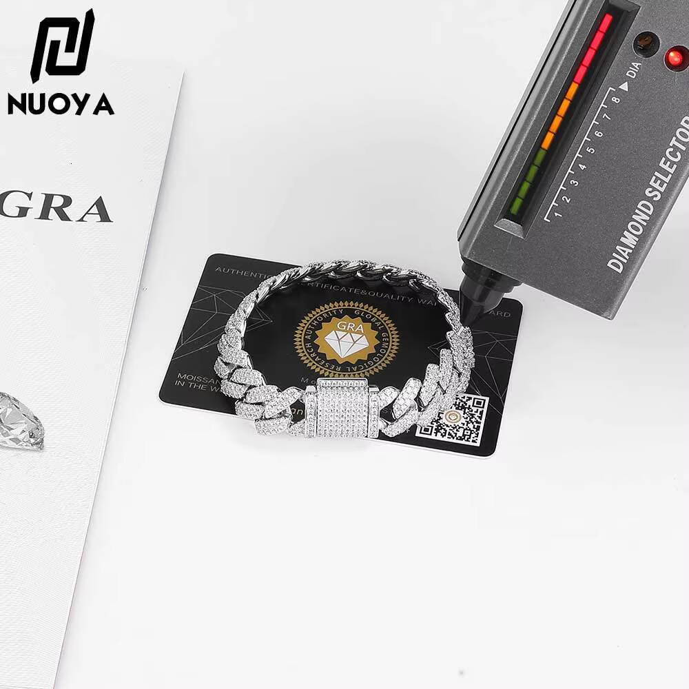 NUOYA Fine Jewelry Iced Out VVS Moissanite Cuban Chain Necklace 925 Sterling Silver Hip Hop Jewelry Cuban Link Chain Necklace