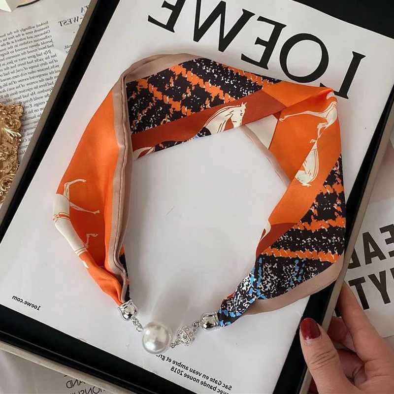 New Luxury Design Magnetic Pearls Button Silk Scarf Women Summer Neck Ornament Silk Scarves La Shirt Sunscreen Decoration Gift XJ250820