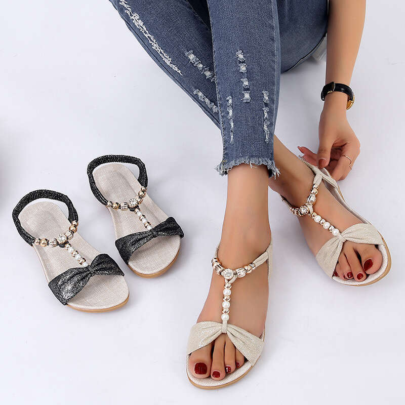 2025 Summer Fashion Beaded Flat for Women New Bohemian Sandals