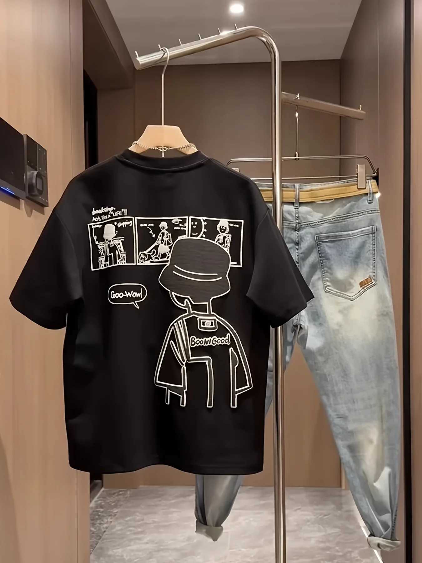 Mens Summer 100% Cotton Fashionable Casual Loose Trendy Pattern Printed Round Neck Short Sleeve T-shirt Top Y250819