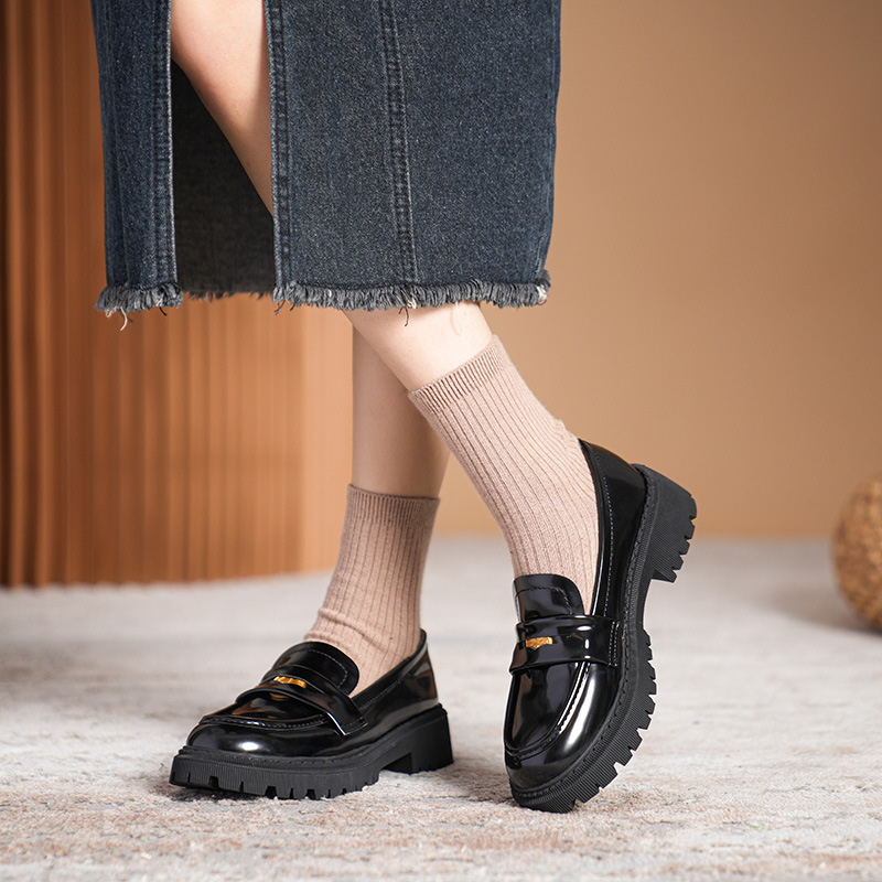 dress shoes designer 2025 Spring New Fashion Korean Style Patent Leather Mary Janes Flats for Women | Comfortable Chunky Low Block Heel Platform Doll 