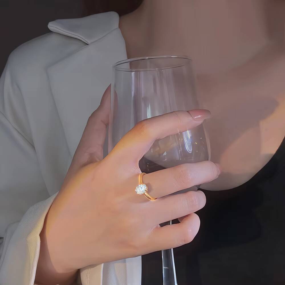 In Stock VVS D Color Oval-Shaped Moissanite Promise Ring for Women