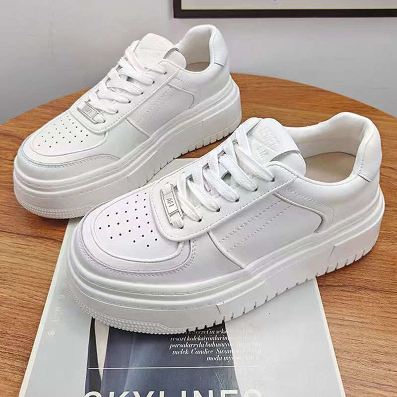 2025 New Genuine Leather 5.5CM Height-Increasing Platform Sole White Sneakers for Women Spring Summer Breathable Casual Versatile Board Shoes